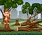 Deforestation scene with monkey and timber illustration