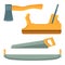 Deforestation tools set of icons on vector illustration