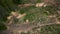 Deforestation in urban areas. Sawed poplars. Sawed trunks and large stumps are visible. Aerial photography. The camera is down.