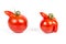 Deformed red tomatoes on a white background