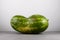 Deformed ugly watermelon. Double conjoined watermelon. Concept - Food waste reduction. Eating imperfect foods