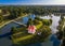 Deg, Hungary - Aerial view about the beautiful Holland house Hollandi haz on a small island at the village of Deg at summer