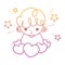 Degraded line cute boy child with hearts and stars