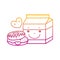 Degraded line kawaii donuts with milk box and heart