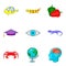 Degree in biology icons set, cartoon style