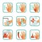 Degree burns set, burns treatment and classification vector Illustrations