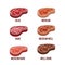 Degree of steak readiness vector icons set
