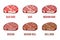 Degrees of Steak Doneness. Blue, Rare, Medium, Well, Well Done. Steak Icons Set