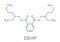 DEHP Bis2-ethylhexyl phthalate, diethylhexyl phthalate, dioctyl phthalate, DOP plasticizer molecule. Skeletal formula.