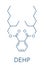 DEHP Bis2-ethylhexyl phthalate, diethylhexyl phthalate, dioctyl phthalate, DOP plasticizer molecule. Skeletal formula.