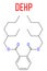 DEHP, diethylhexyl phthalate, dioctyl phthalate, DOP plasticizer molecule. Skeletal formula.