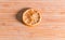 Dehydrated food. Top view of a slice of a dried lemon