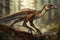 A Deinonychus a fastmoving feathered dinosaur.. AI generation