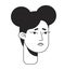 Dejected student girl with space buns flat line monochromatic vector character head