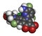 Delafloxacin antibiotic drug molecule (fluoroquinolone class). 3D rendering. Atoms are represented as spheres with conventional