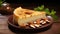 A delectable almond flan adorned with culinary finesse.