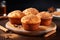 Delectable apple cinnamon muffins, easy homemade dessert concept, blurred background with copy space