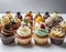 A delectable assortment of mini cupcakes, with a variety of frostings and toppings