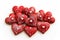 A delectable assortment of red heart-shaped cookies, each intricately decorated for Valentine\\\'s Day.