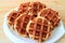 Delectable Belgian Waffles on White Plate Served on Wooden Table