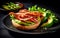 a delectable burger featuring prosciutto, cream cheese, avocado, and lettuce.