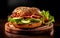 a delectable burger featuring prosciutto, cream cheese, avocado, and lettuce.