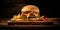 A Delectable Burger Shares The Frame With Golden Fries On A Wooden Surface