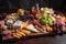 Delectable Charcuterie Board showcasing an array of cured meats, cheeses, fruits, nuts, and crackers on a wooden platter