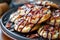 Delectable Chocolate Drizzled Cookies with Sprinkles of Sea Salt on a Black Plate, Perfect for Dessert Menus and Sweet Tooth