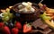 Delectable Delight Chocolate Fondue with Fresh Fruits and Toast. Generative AI