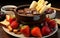 Delectable Delight Chocolate Fondue with Fresh Fruits and Toast. Generative AI