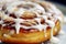 Delectable Delight Close-Up of a Cinnamon Bun with a White Frosting Glaze, Generative Ai