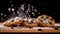 Delectable Delights: Photorealistic Chocolate Chip Cookies on a Black Background