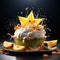 Delectable dessert with star-shaped of carambola design in center. For various contexts such as food blogs, restaurant