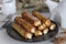 Delectable French Toast Rolls. A sweet breakfast treat with sweetened cottage cheese in the middle