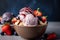 Delectable fruit and chocolate sundae ice cream in bowl