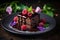 Delectable homemade berry dessert with rich chocolate drizzle and exquisite decorative toppings