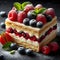 Delectable Layered Napoleon Pastry Topped With Fresh Berries on White Plate