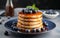 Delectable Pancakes Overflowing with Succulent Blueberries, Harmonizing with Velvety Syrup, Captured on a Stylish Grey Table with