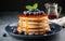 Delectable Pancakes Overflowing with Succulent Blueberries, Harmonizing with Velvety Syrup, Captured on a Stylish Grey Table with