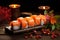 Delectable Sushi Rolls in a Charming Cafe, Offering a Cozy Atmosphere and Authentic Japanese Flavors