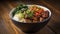 Delectable Tofu Teriyaki Bowl on Rice with Fresh Greens and Sesame Seeds, Asian Cuisine Delight