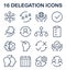 Delegation icon set. Task assignment and control. Leadership symbol