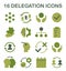 Delegation icon set. Task assignment and control. Leadership symbol