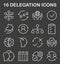 Delegation icon set. Task assignment and control. Leadership symbol