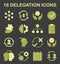 Delegation icon set. Task assignment and control. Leadership symbol