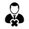 Delete avatar icon vector male user person profile avatar with close symbol in flat color glyph pictogram