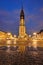 Delft Market Square Markt in the evening. Delfth, Netherlands