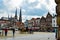 Delft, the Netherlands, August 2019. View on Markt square. The town hall, the new church and the characteristic Dutch houses