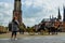 Delft,the Netherlands,August 2019.View on Markt square.The town hall,the new church and the characteristic Dutch houses overlook